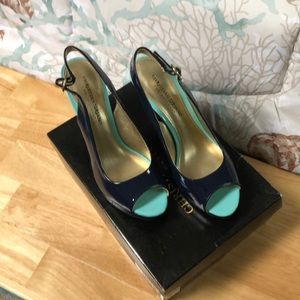 Sling Back Navy with Light Blue